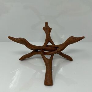 Vintage carved wood cobra head bowl stand